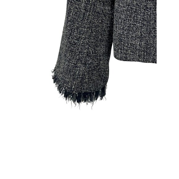 Vintage SEV Women's Wool Blend Cropped Jacket Fringe Trim Open Front Neutral - Picture 10 of 14